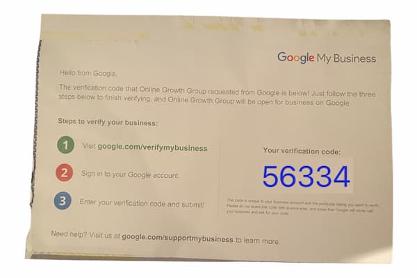 Google My Business Setup - Google Verification Code